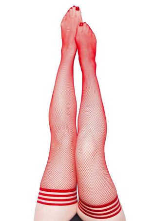 Kixies Sandra Fishnet Thigh High - Size C - Red - Large
