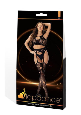 Lapdance Lingerie Crop Top and Garter Hose Set (2 Piece) - Os - Black