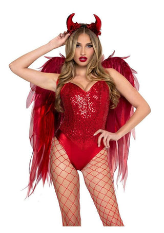 Leg Avenue Dark Enchantress Chiffon Wings and Horn Headband - Red - One Size - 2 Piece