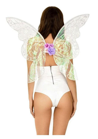 Leg Avenue Iridescent Glitter Fairy Wings with Flower Accent - Multicolor - One Size