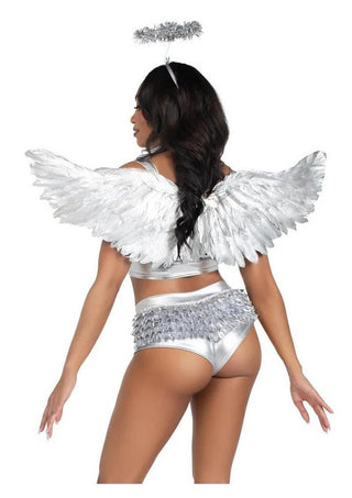Leg Avenue Metallic Angel Wings and Tinsel Halo Headband - Silver - One Size - 2 Piece