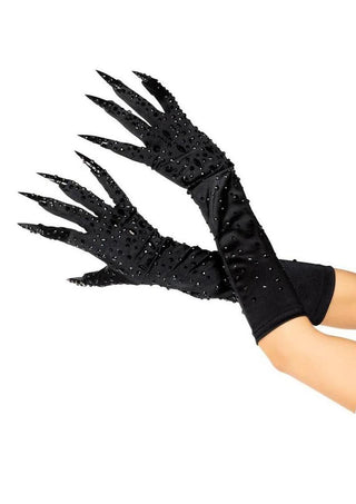 Leg Avenue Rhinestone Claw Gloves - Black - One Size