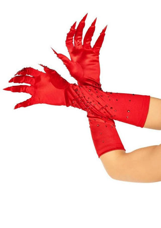 Leg Avenue Rhinestone Claw Gloves - Red - One Size