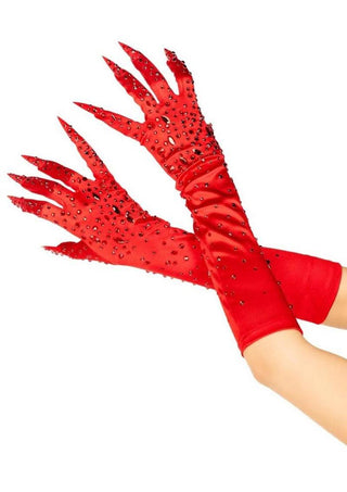 Leg Avenue Rhinestone Claw Gloves - Red - One Size