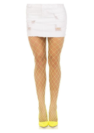 Leg Avenue Spandex Diamond Panty Hose - Neon Yellow - One Size