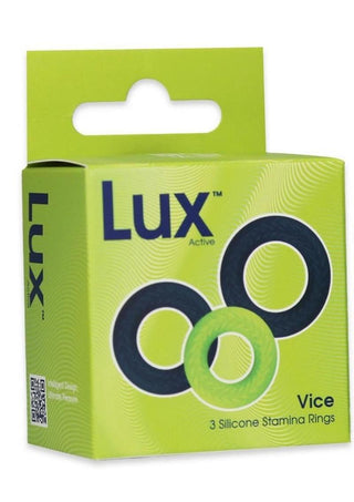Lux Active Core Silicone Stamina Rings - Green/Navy - 3 Pack