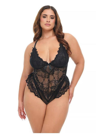 Oh LA LA Valentine Sheer Lace Teddy - 1x/2x - Black