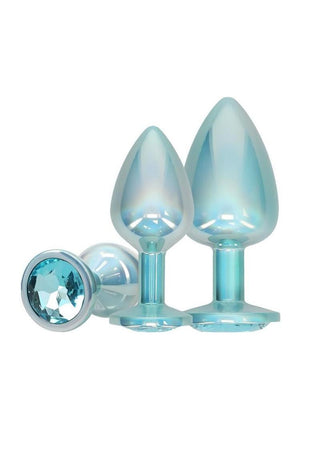 Ouch! Paris Collection Metal Anal Plug - Blue/Metal - 3 Piece/Set