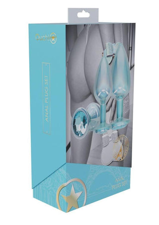 Ouch! Paris Collection Metal Anal Plug - Blue/Metal - 3 Piece/Set