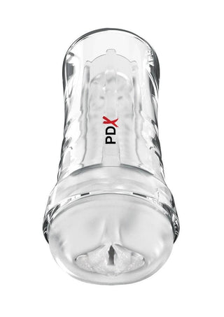 Pdx Extreme Wet Pussies Super Luscious Lips Control Freak Self Lubricating Vibrating Stroker with Remote - Pussy - Clear/Frost