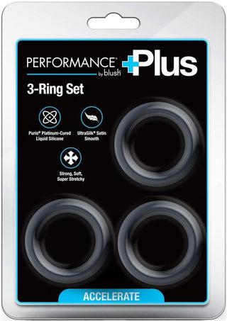 Performance Plus Accelerate Silicone Cock Ring - Black - 3 Piece/Set