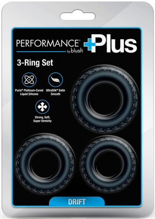 Performance Plus Drift Silicone Cock Rings - Black - 3 Piece Set