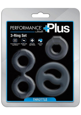 Performance Plus Throttle Silicone Cock Ring - Black - 3 Piece/Set