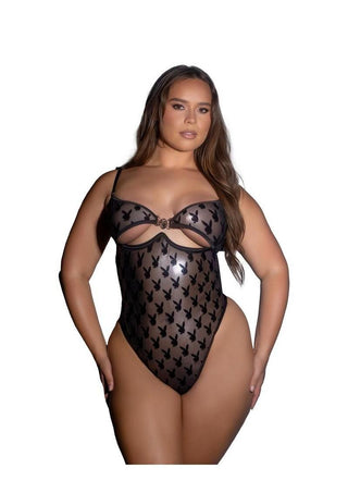Playboy Shimmer Bunny Teddy - Gray/Grey - XXLarge