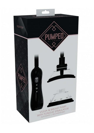 Pumped Automatic Rechargeable Vulva and Breast Pump with Rotating and Vibrating Tongue - Black