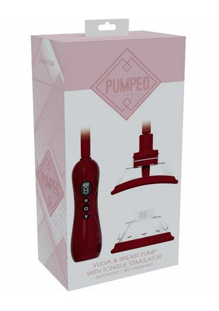 Pumped Automatic Rechargeable Vulva and Breast Pump with Rotating and Vibrating Tongue - Red