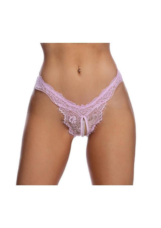 Playboy Lacey Pearl Crotchless Panty - Os - Light Pink