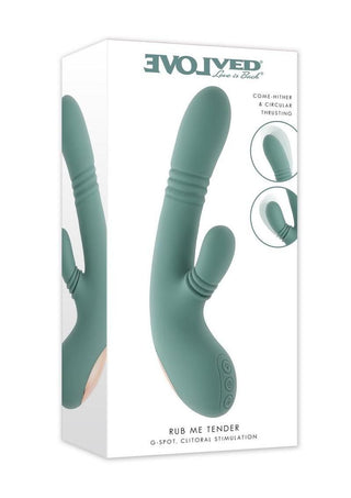 Rub Me Tender Rechargeable Silicone Thrusting Vibrator with Clitoral Stimulation - Green