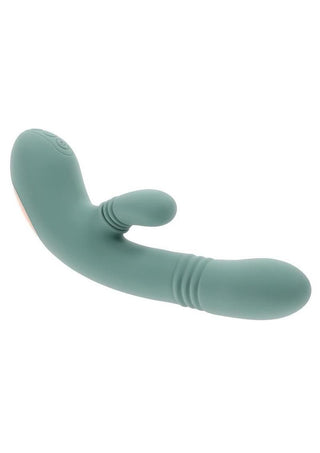 Rub Me Tender Rechargeable Silicone Thrusting Vibrator with Clitoral Stimulation - Green