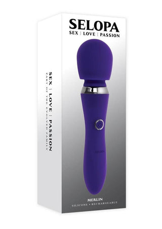 Selopa Merlin Rechargeable Silicone Wand Vibrator - Purple/Silver