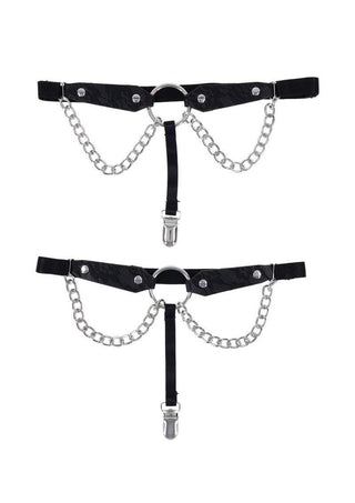 Sex and Mischief Chain Lace Garters - Black/Silver