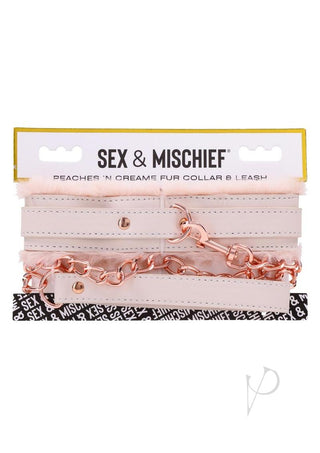 Sex and Mischief Peaches N Creame Fur Collar Andamp; Leash - Ivory/Rose Gold