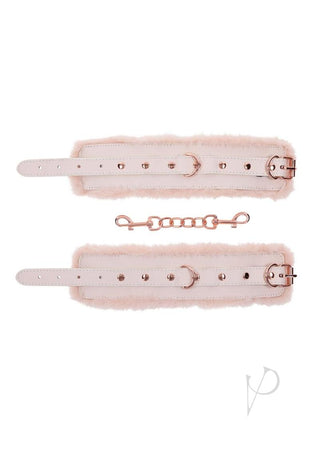Sex and Mischief Peaches N Creame Fur Handcuffs - Ivory/Rose Gold