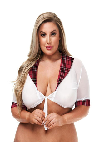 Teacher's Pet Schoolgirl Top - Red/Wine - Queen