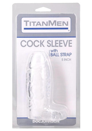 Titanmen Cock Sleeve with Ball Strap - Clear - 5in