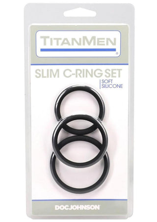 Titanmen Slim Silicone Cock Ring - Black - 3 Piece/Set