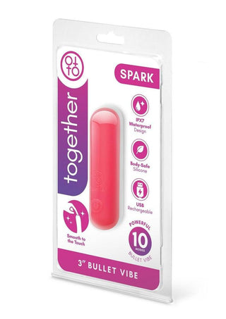 Together Spark Silicone Rechargeable Bullet Vibrator - Pink - 3in