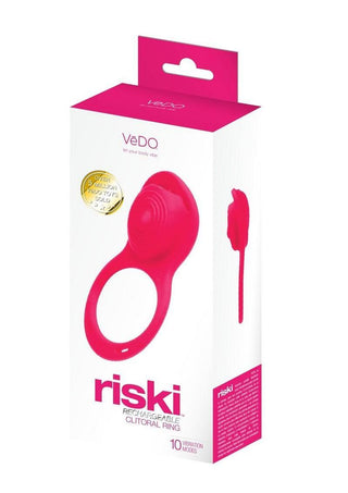Vedo Riski Rechargeable Silicone Clitoral Vibrating Cock Ring For Couples - Pink