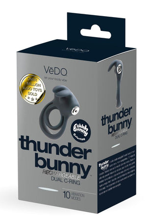 Vedo Thunder Bunny Rechargeable Silicone Dual Cock Ring - Just - Black