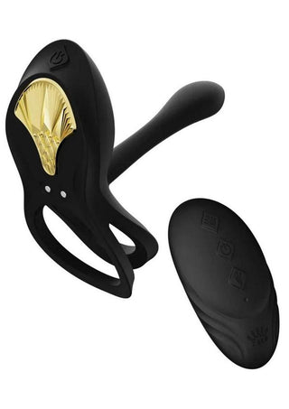 Zalo Bayek Rechargeable Silicone App Compatible Vibrating Couples Ring - Black/Gold