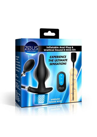 Zeus Electrosex Inflatable Anal Plug and Urethral Sound E-Stim Kit - Black - 3 Piece