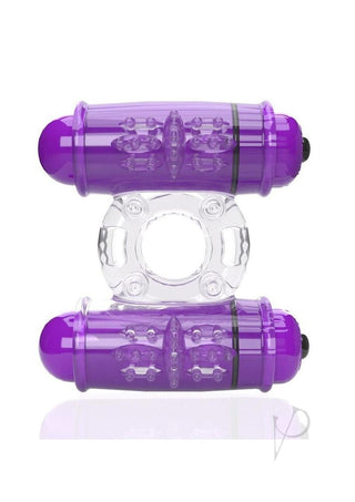 4b Double Wammy Silicone Rechargeable Dual Vibrating Couples Cock Ring - Grape