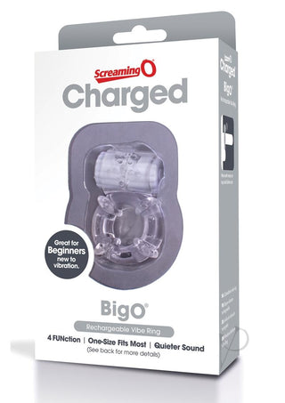 Charged Bigo Rechargeable Waterproof Vibrating Cock Ring - Clear