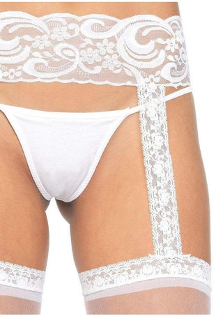 Leg Avenue Sheer Thi-Hi with Lace Garter Belt - White - One Size