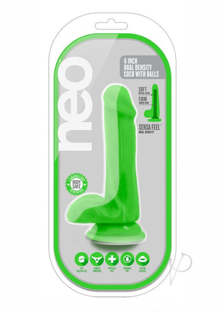 Neo Dual Density Dildo with Balls - Green/Neon Green - 6in