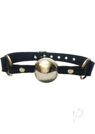 Rouge Adjustable Leather Adjustable Ball Gag with Stainless Steel Ball - Black/Metal/Silver